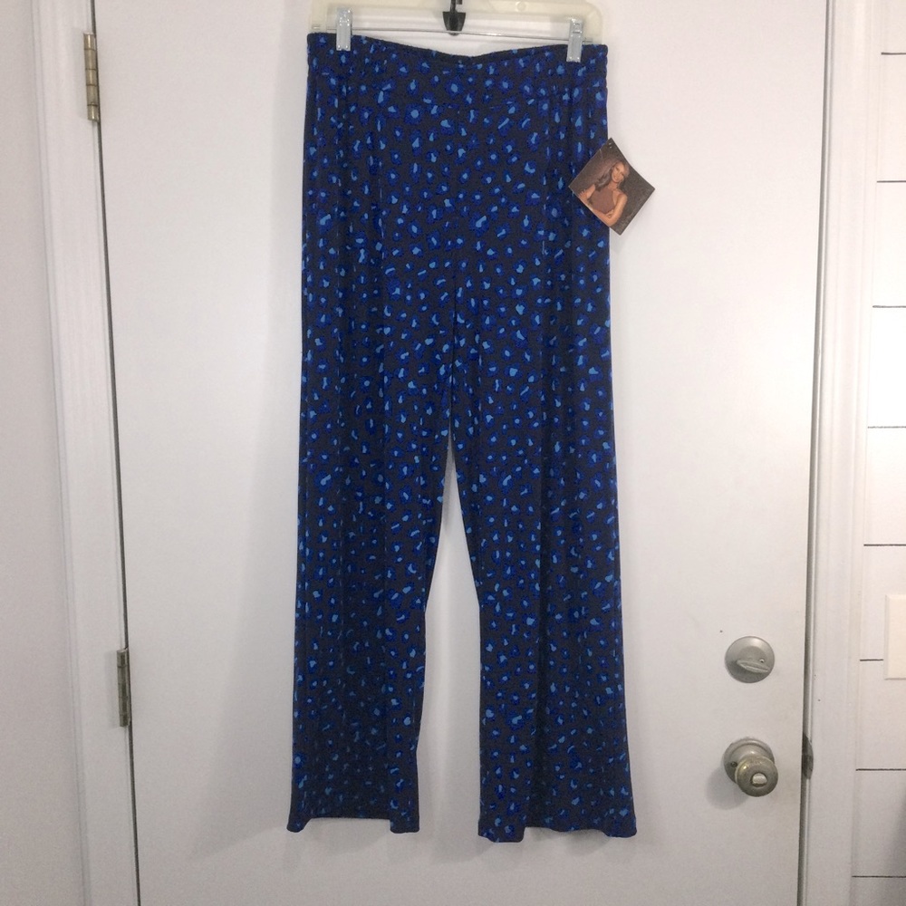 Iman global chic palazzo wide leg pants Womens size MP blue leopard print